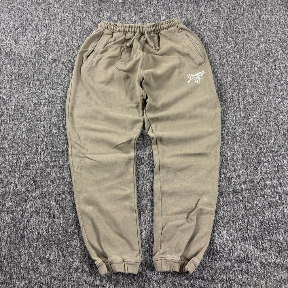 YoungLA Heavyweight Embroidered Gym Jogger Sweatpants Tan Brown Medium